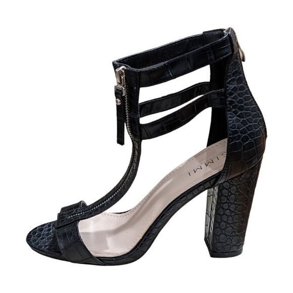 Simmi London Black Zip Up Detail Mock Croc Block Heel Sandals Size 7 - Picture 4 of 12